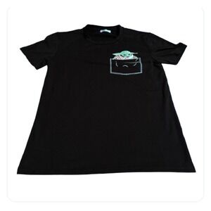 STAR WARS MANDALORIAN BABY YODA IN POCKET BLACK T-SHIRT M Sheshow‎ Women's New